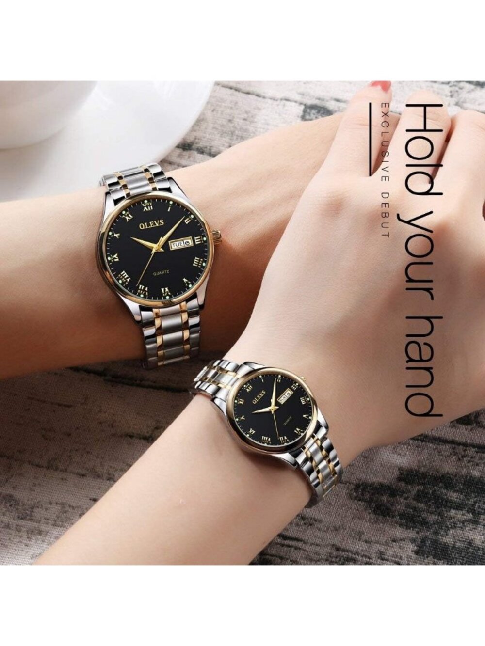 Olevs Men's Silver Stainless Black Face Analog Quartz Waterproof Luminous Watch - Picture 6 of 6